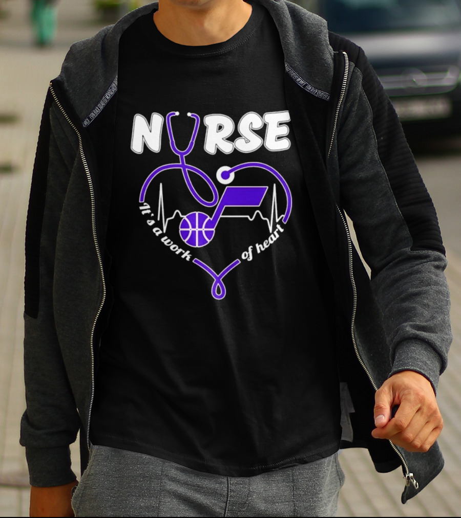 Utah Jazz Nurse It's A Work Of Heart Stethoscope Basketball T-Shirt