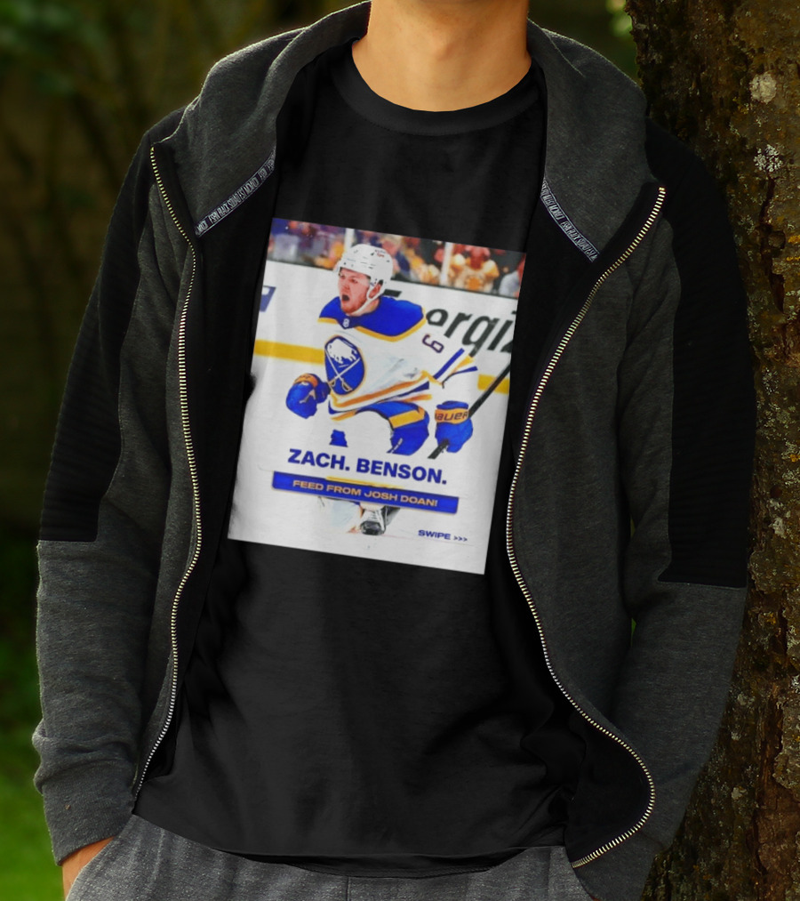 Zach Benson Buffalo Sabres Feed From Josh Doan Swipe T-Shirt