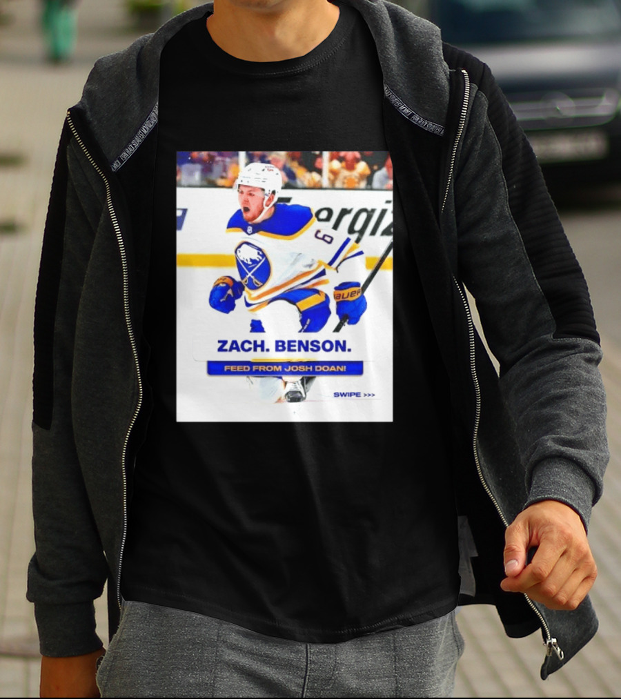 Zach Benson Buffalo Sabres Feed From Josh Doan Swipe T-Shirt