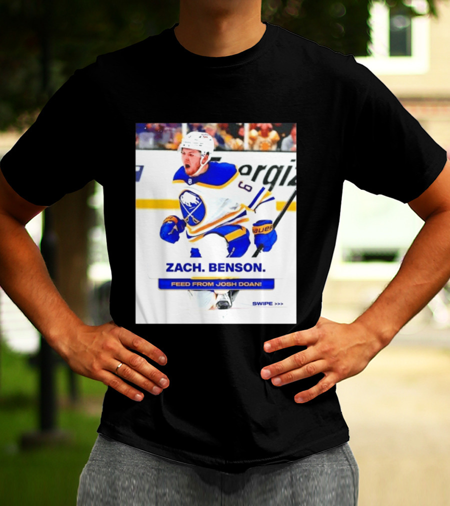 Zach Benson Buffalo Sabres Feed From Josh Doan Swipe T-Shirt