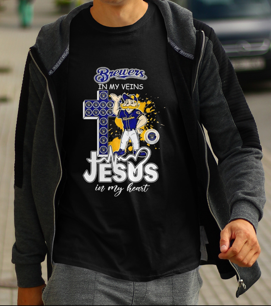 Brewers In My Veins Jesus In My Heart With Cross And Brewman T-Shirt