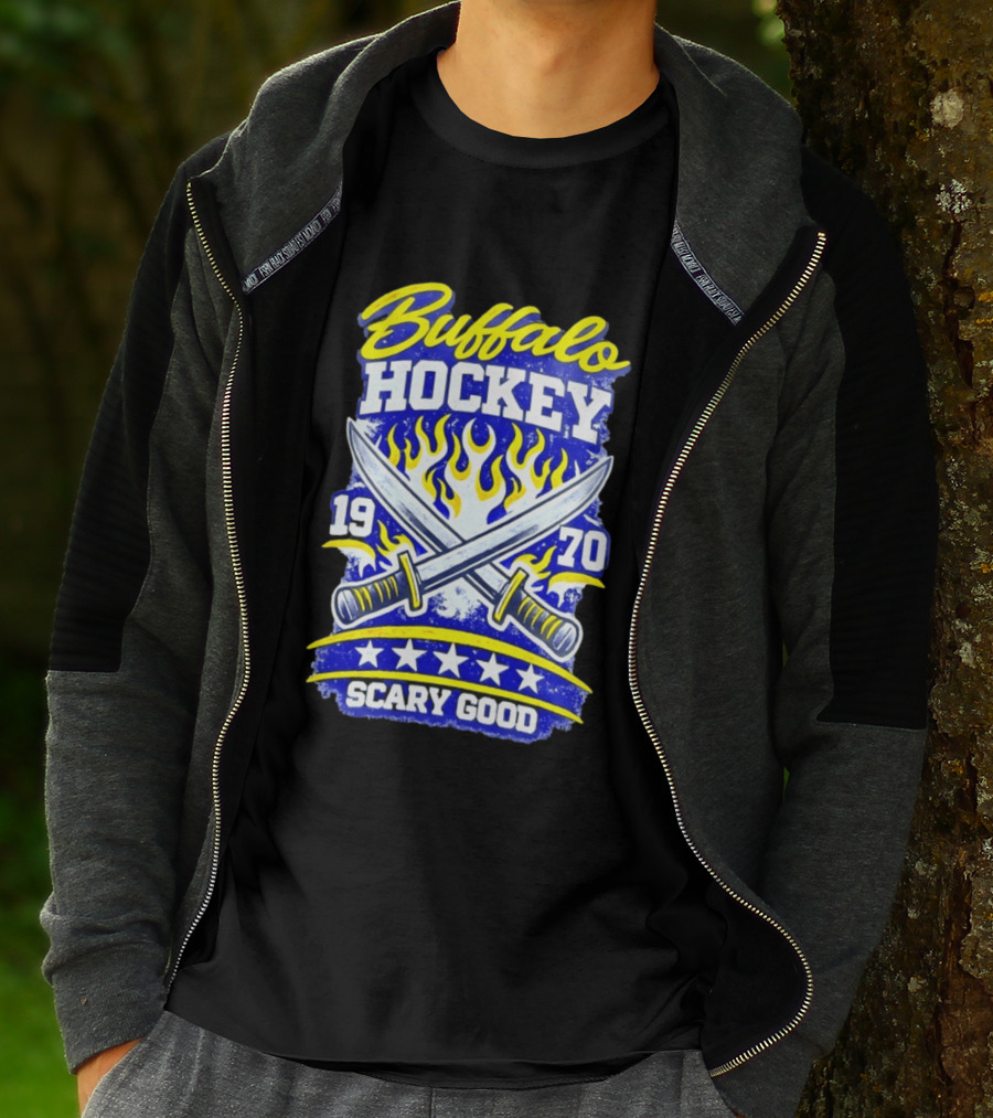 Buffalo Hockey 1970 Scary Good Crossed Swords Flames T-Shirt