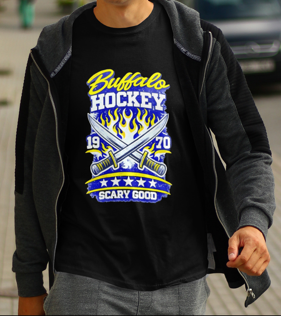 Buffalo Hockey 1970 Scary Good Crossed Swords Flames T-Shirt