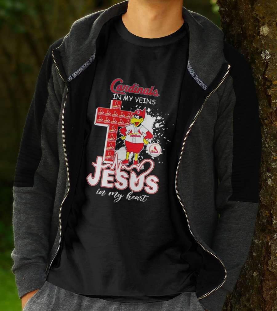 Cardinals In My Veins Jesus In My Heart Cross T-Shirt