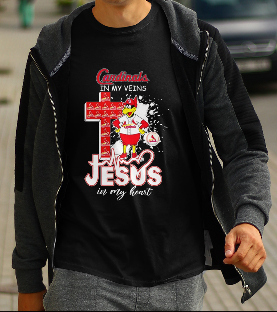 Cardinals In My Veins Jesus In My Heart Cross T-Shirt