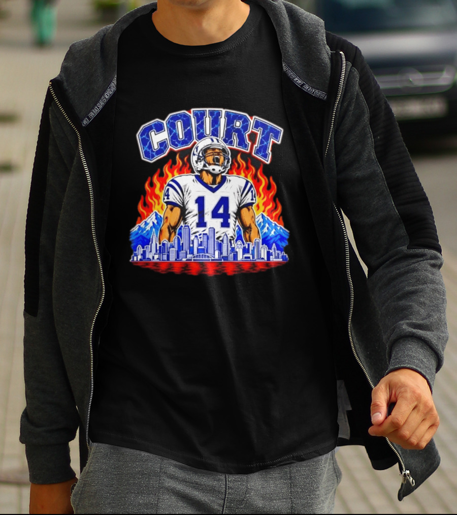 Courtland Sutton Court 14 Skyline Flames Broncos T-Shirt