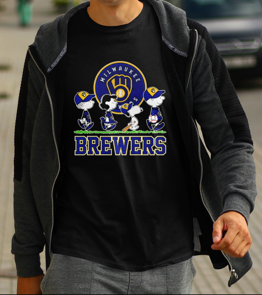 Milwaukee Brewers Peanuts Walking Characters 2026 Abbey Road T-Shirt