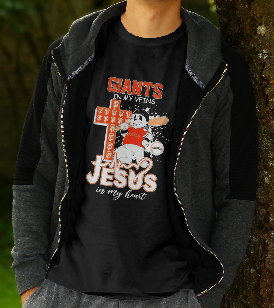 Giants In My Veins Jesus In My Heart Baseball Cross T-Shirt