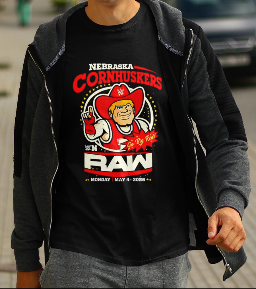 Nebraska Cornhuskers Herbie Husker WWE RAW Go Big Red May 4 2018 T-Shirt
