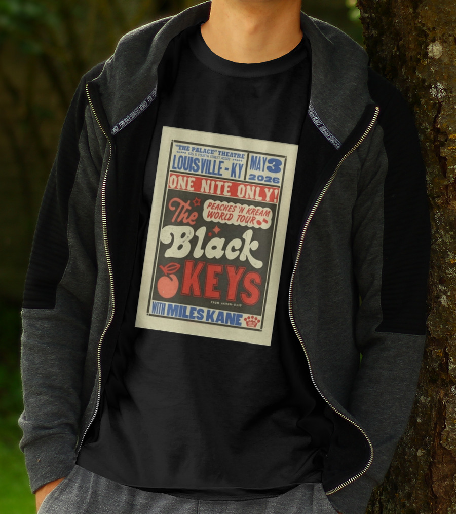 Peaches 'N Kream World Tour The Black Keys Louisville May 3 2026 Featuring Miles Kane T-Shirt