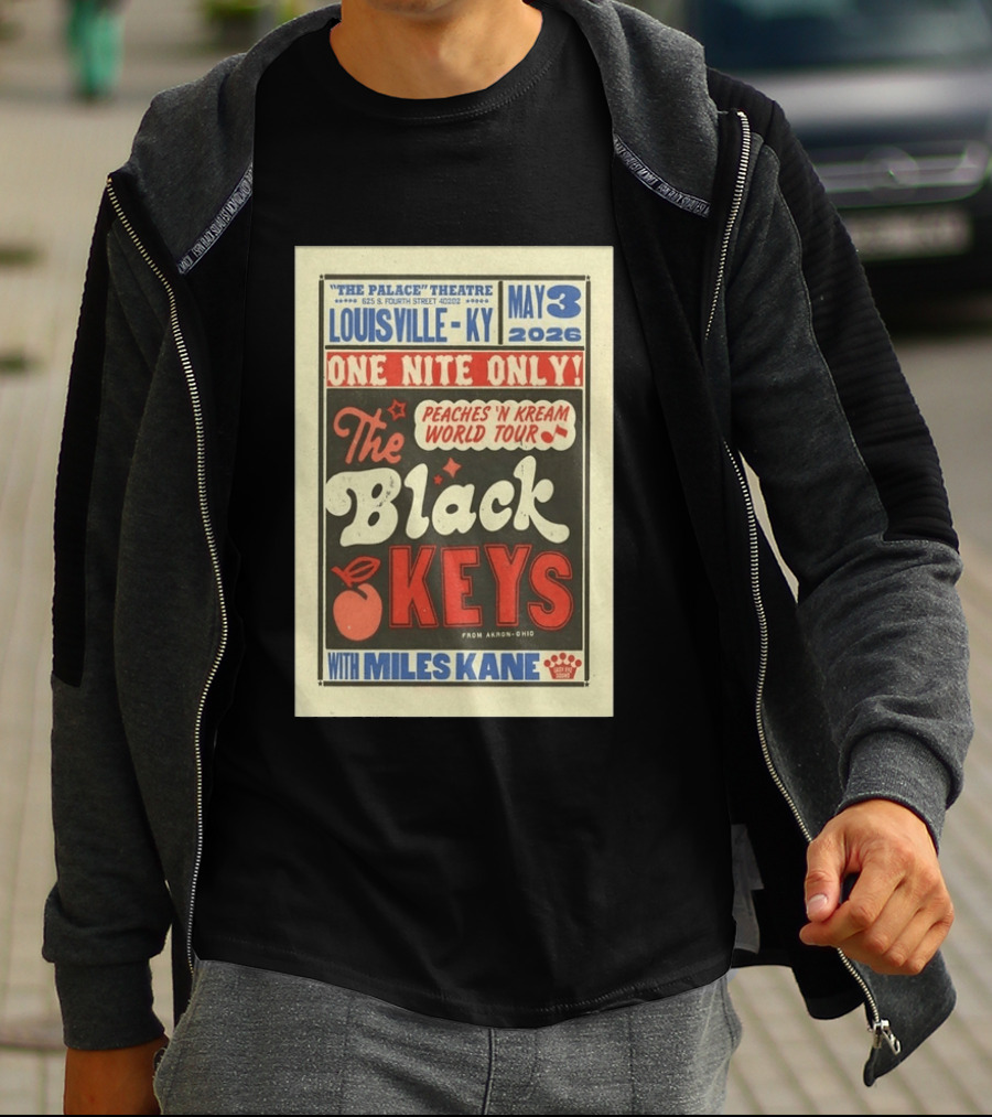 Peaches 'N Kream World Tour The Black Keys Louisville May 3 2026 Featuring Miles Kane T-Shirt
