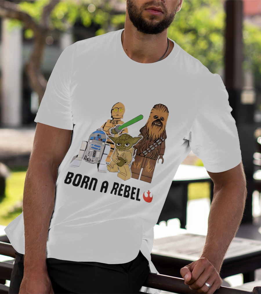 Born A Rebel Star Wars LEGO Characters Yoda Chewbacca R2 D2 C 3PO T-Shirt