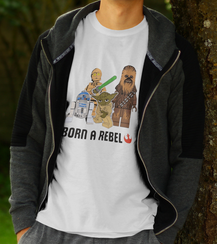 Born A Rebel Star Wars LEGO Characters Yoda Chewbacca R2 D2 C 3PO T-Shirt