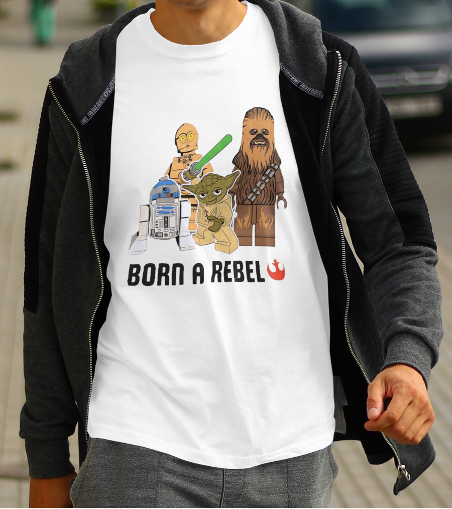 Born A Rebel Star Wars LEGO Characters Yoda Chewbacca R2 D2 C 3PO T-Shirt