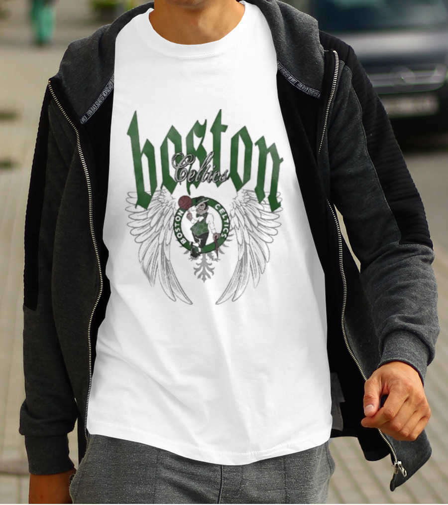 Boston Celtics Basketball Old English Winged Shamrock T-Shirt