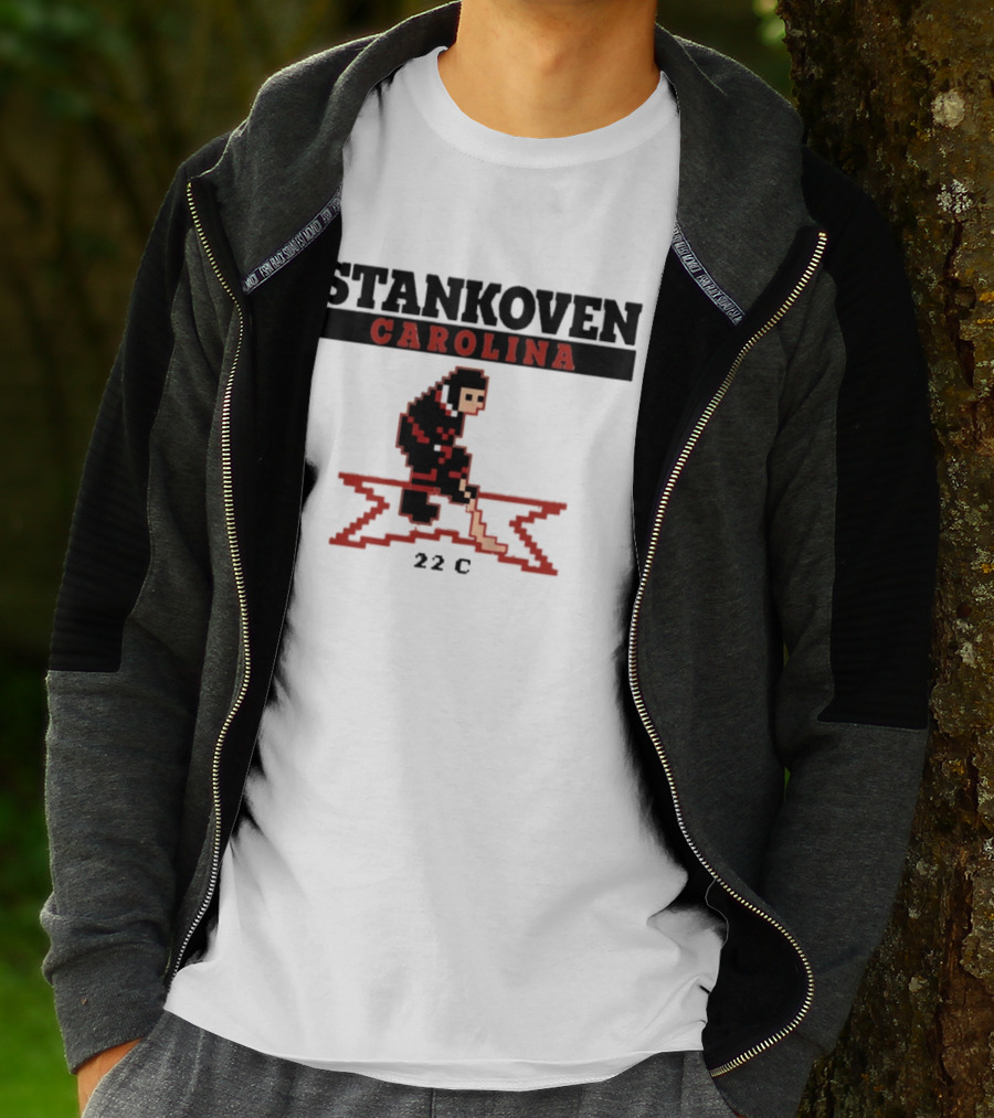 Stankoven Carolina 22C Pixel Hockey Player Retro Styling T-Shirt
