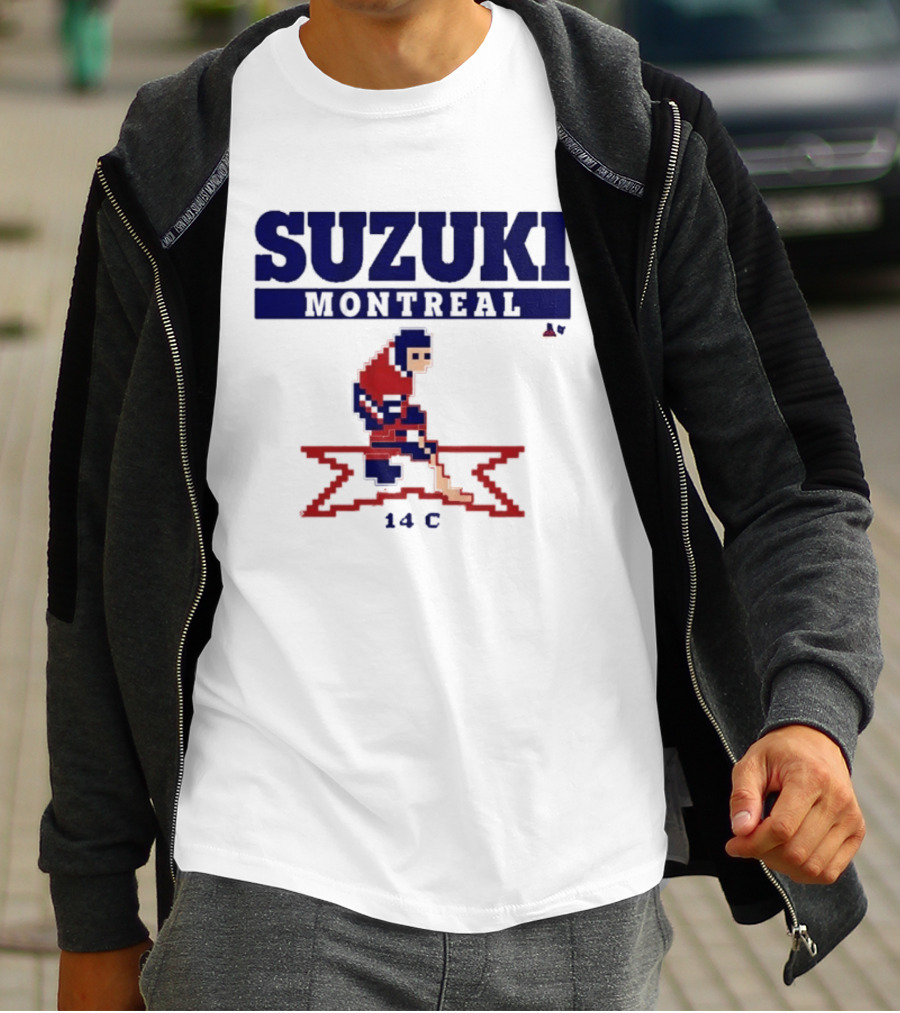 SUZUKI Montreal 14 C Red Hockey Player Pixel T-Shirt