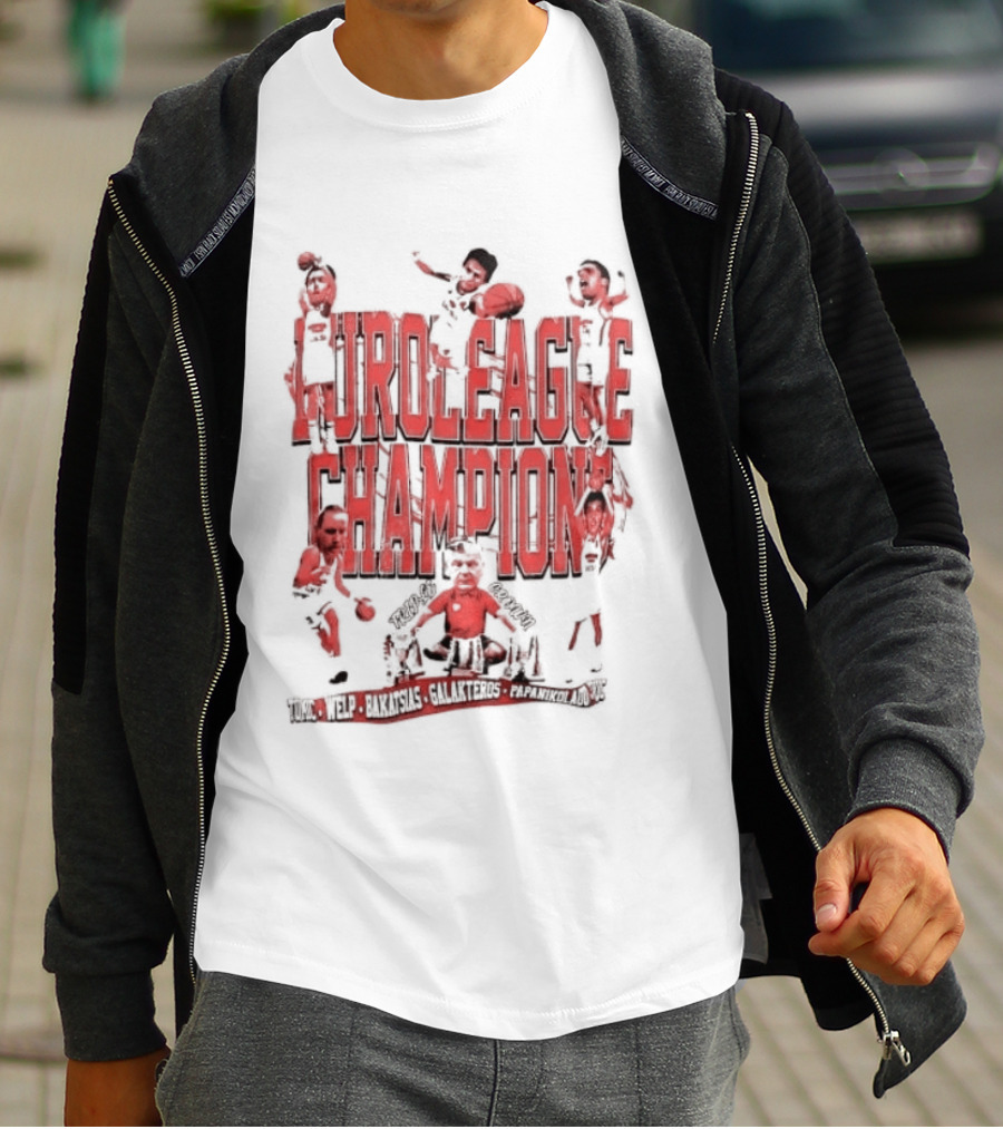 Olympiacos B.C Euroleague Champion Triple Crown Players T-Shirt