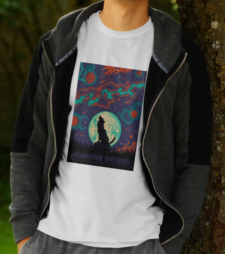 Alabama Shakes Apr 25 2026 Red Hat Amphitheater Raleigh NC Wolf Moon Cosmic Scene T-Shirt