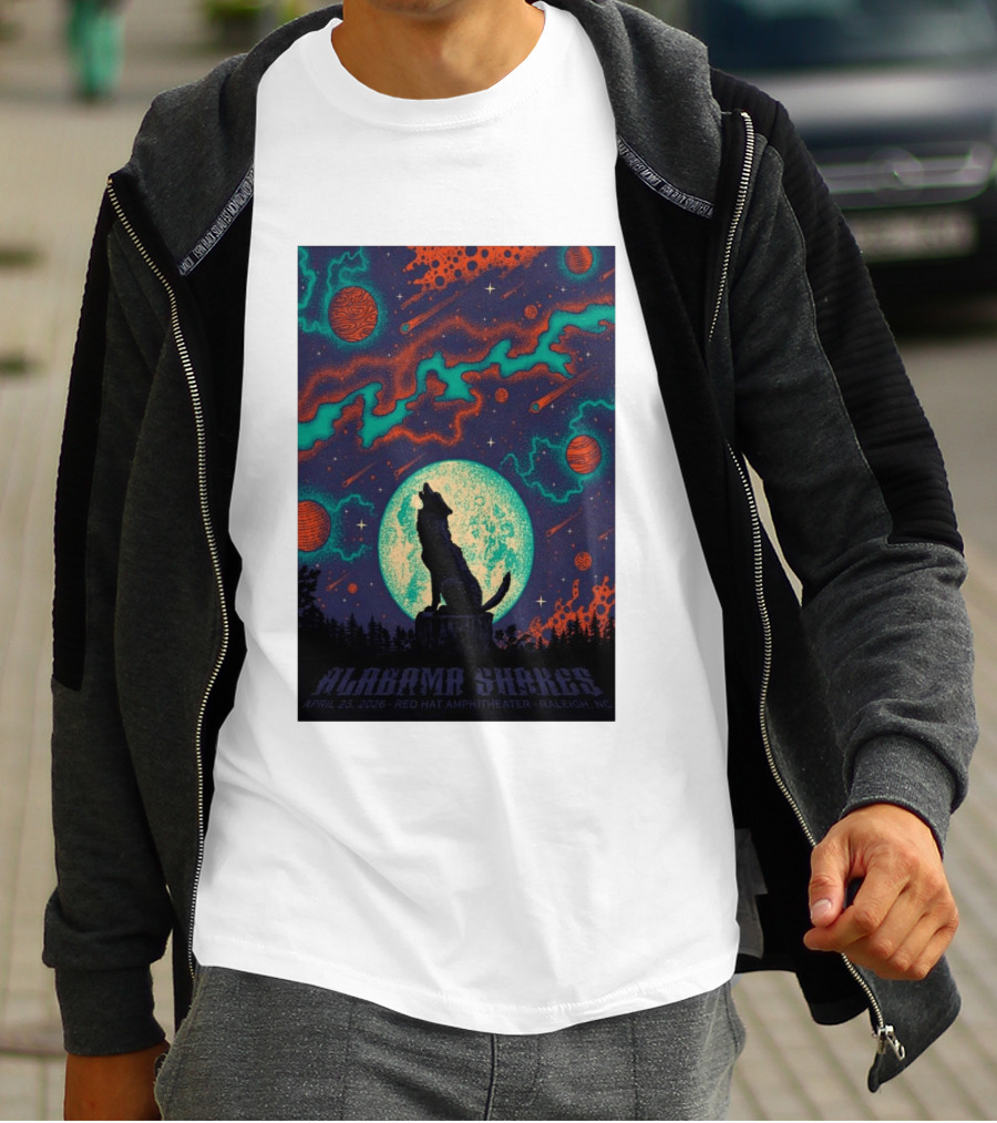 Alabama Shakes Apr 25 2026 Red Hat Amphitheater Raleigh NC Wolf Moon Cosmic Scene T-Shirt