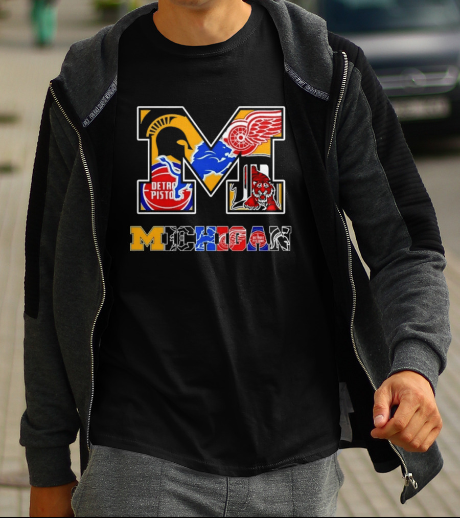 Michigan Sports Team Logos Mashup Detroit Pistons Red Wings Lions Spartans Tigers T-Shirt
