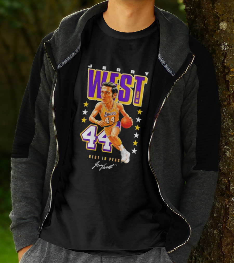 Jerry West Lakers 44 Rest In Peace Caricature Basketball Legend T-Shirt
