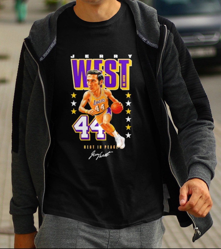Jerry West Lakers 44 Rest In Peace Caricature Basketball Legend T-Shirt