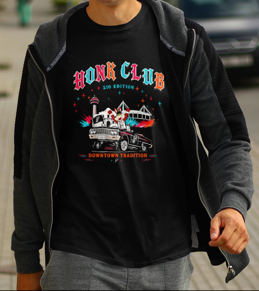 San Antonio Honk Club Spurs Coyote 210 Edition Downtown Tradition NBA Tower Of The Americas T-Shirt