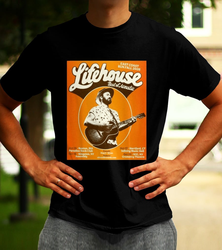 Lifehouse Best Of Acoustic East Coast Run Fall Tour 2026 Boston Hartford Kingston NYC T-Shirt