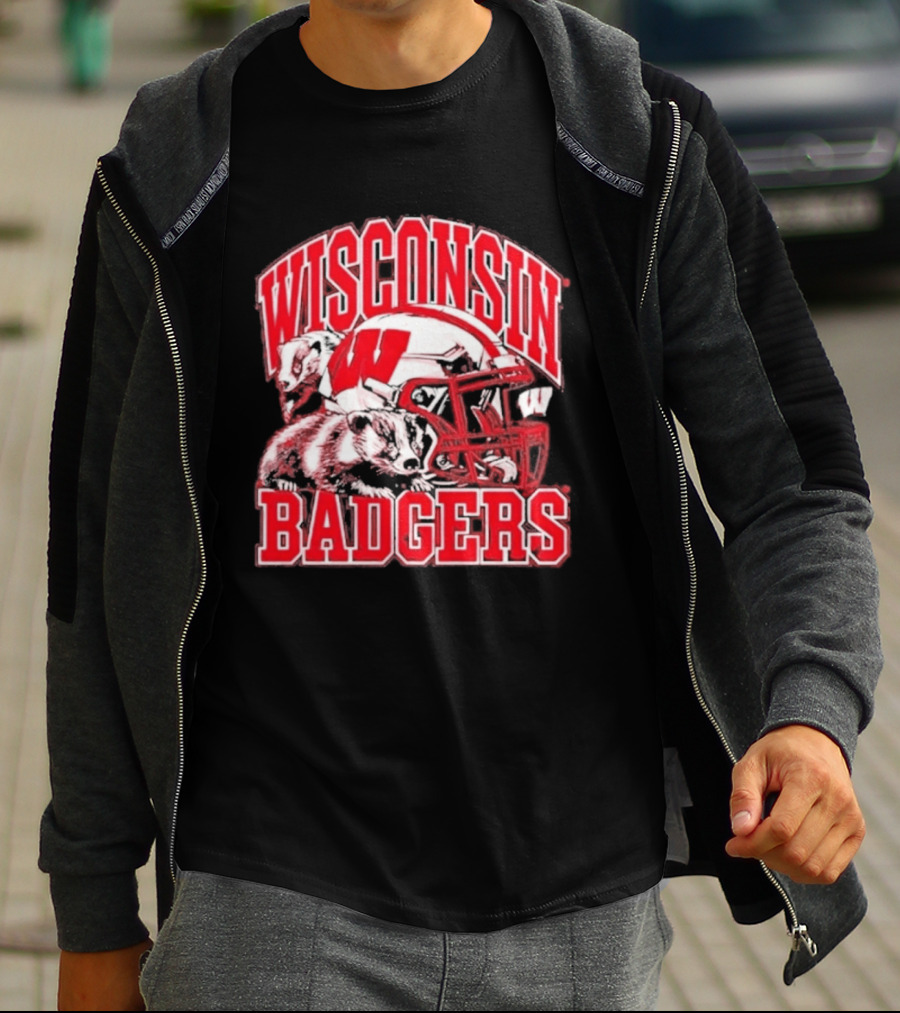 Wisconsin Badgers Football Helmet NCAA Team Pride T-Shirt