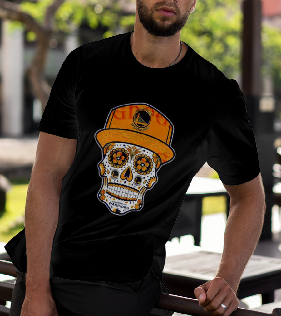 Golden State Warriors Sugar Skull Día De Muertos Cap And Floral T-Shirt