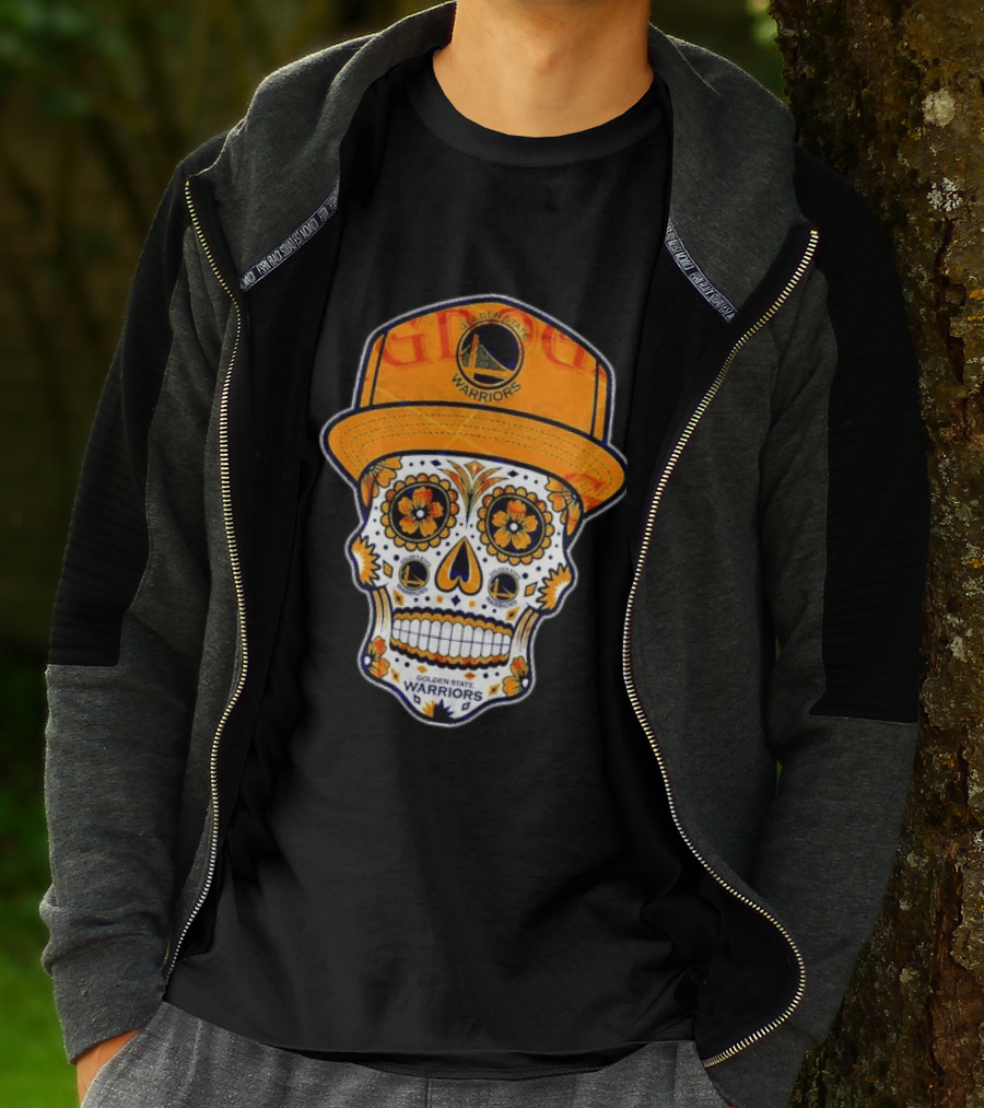 Golden State Warriors Sugar Skull Día De Muertos Cap And Floral T-Shirt