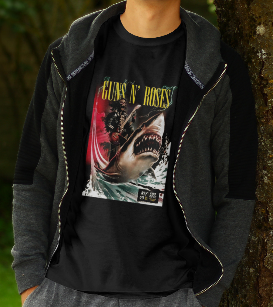 Guns N' Roses May 05 2026 Hard Rock Live Hollywood Concert Skeleton Guitarist Shark Wave T-Shirt