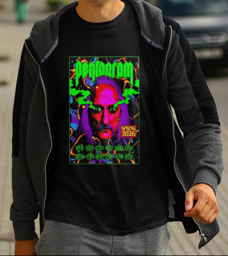 Pentagram Spring Tour May 2026 Psychedelic Neon Art With Iconic Face T-Shirt