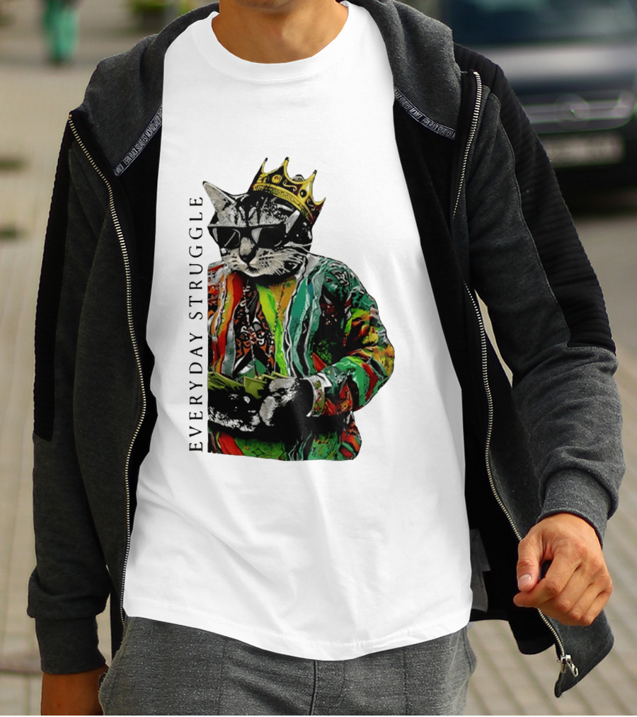 Everyday Struggle Notorious B.I.G Cat Meme Crown Sunglasses T-Shirt