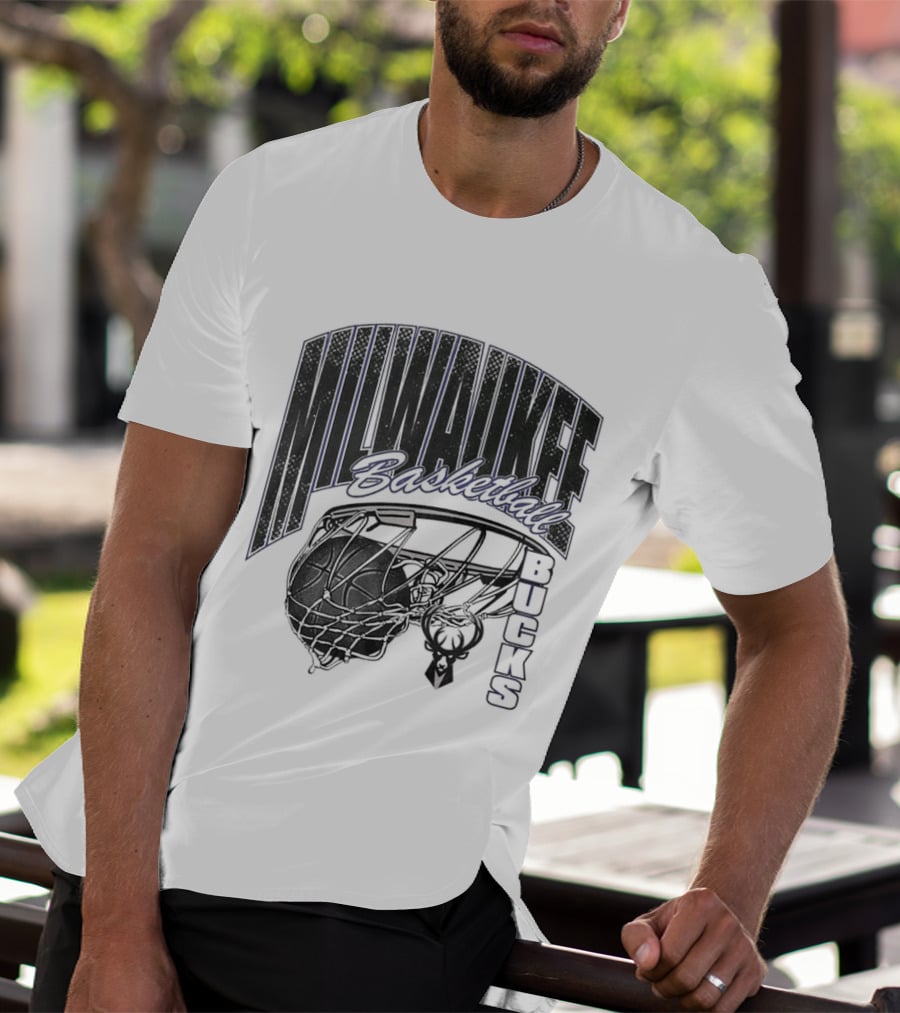 Milwaukee Bucks Basketball Swish Deer Hoop T-Shirt
