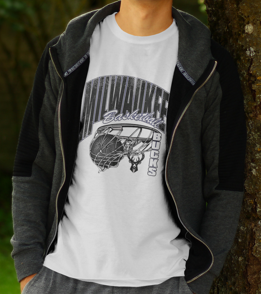 Milwaukee Bucks Basketball Swish Deer Hoop T-Shirt