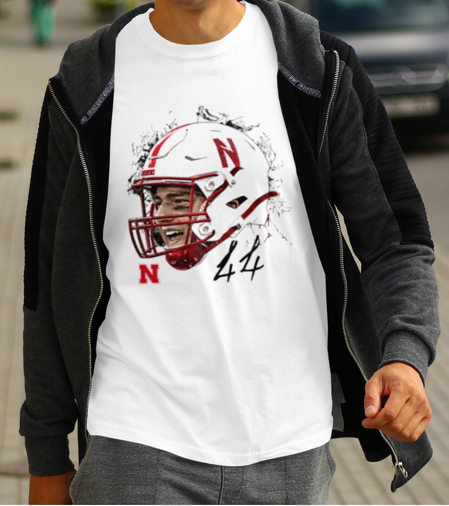 NCAA Football Nebraska Cornhuskers Luke Lindenmeyer Game Face 44 Helmet T-Shirt