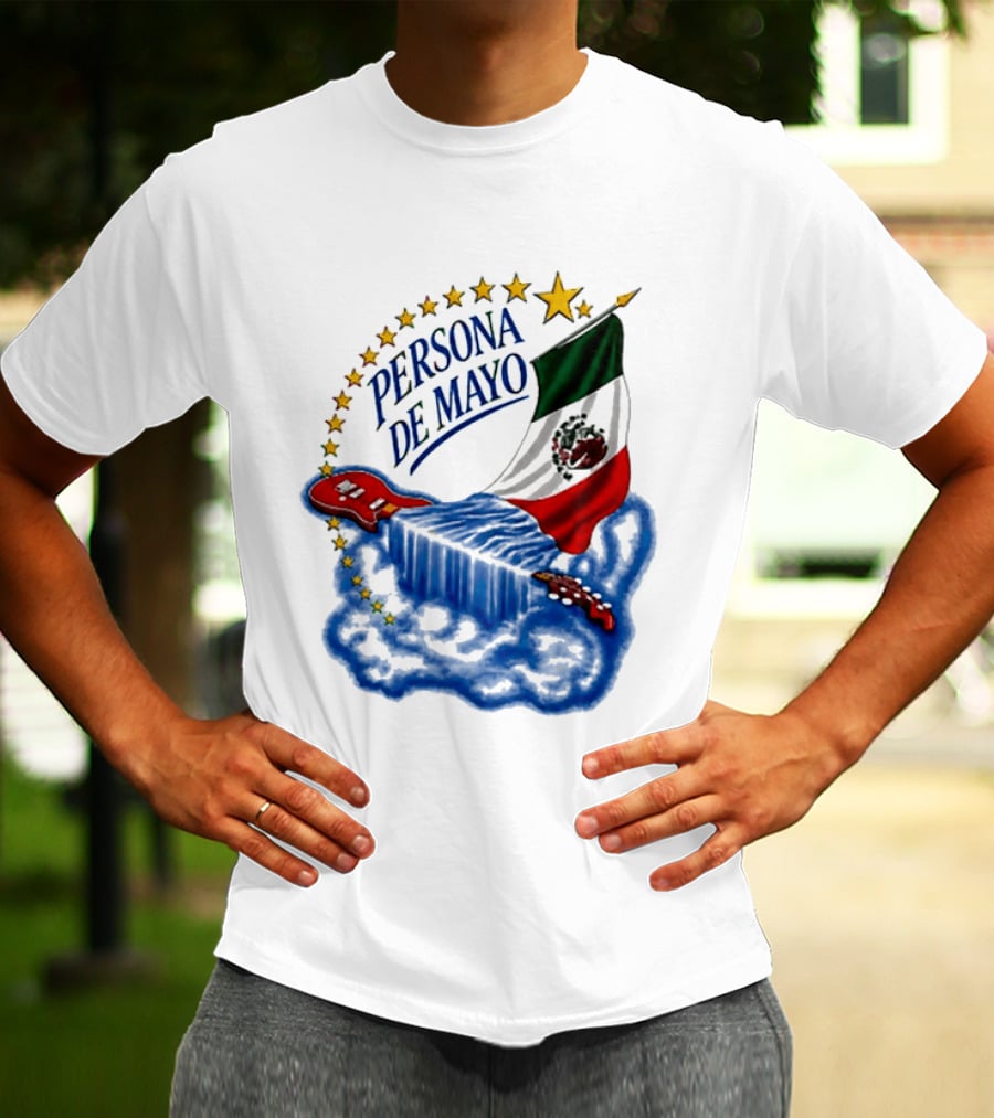 Persona De Mayo Mexican Flag Guitar Star Celebration T-Shirt
