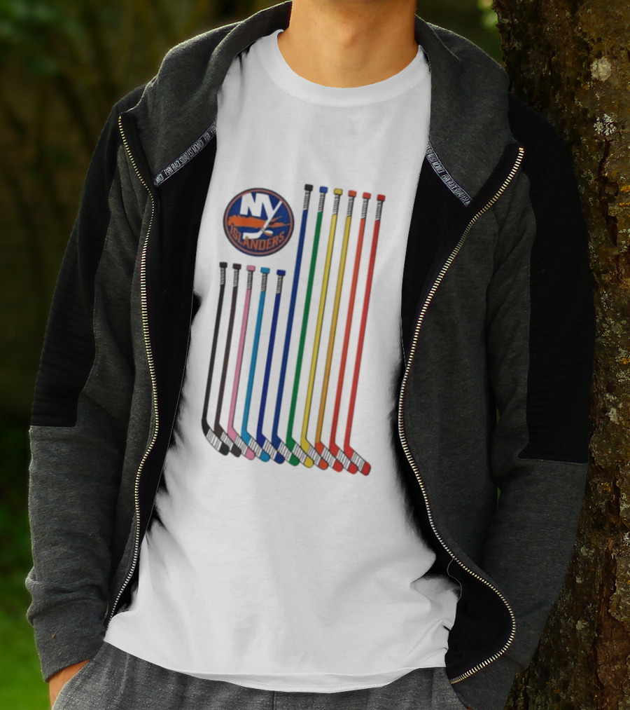 NY Islanders Rainbow Pride Night Hockey Sticks T-Shirt