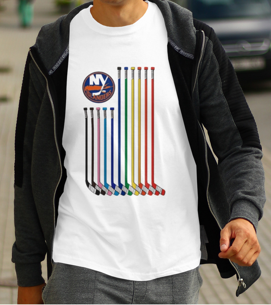 NY Islanders Rainbow Pride Night Hockey Sticks T-Shirt