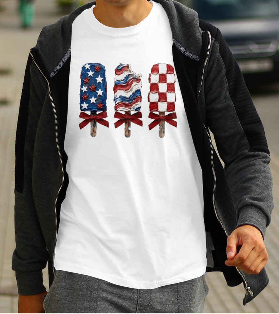 Patriotic Popsicle Stars Stripes Red White Blue T-Shirt