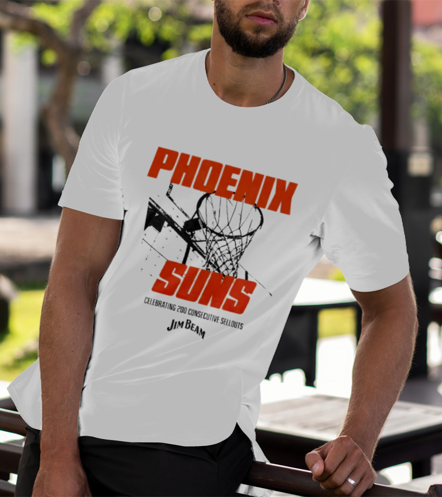 Phoenix Suns Celebrating 200 Consecutive Sellouts Jim Beam Basketball Hoop T-Shirt