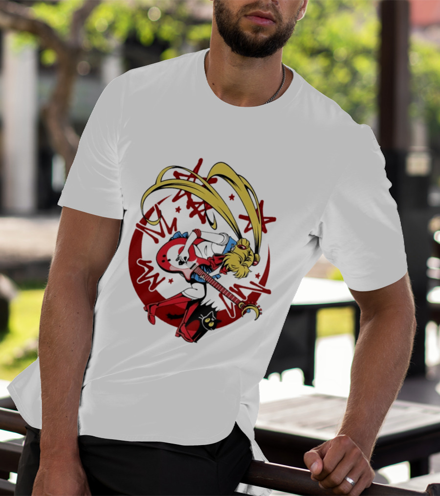 Sailor Moon Scott Pilgrim Crossover Rock And Roll Moonlight Guitar T-Shirt
