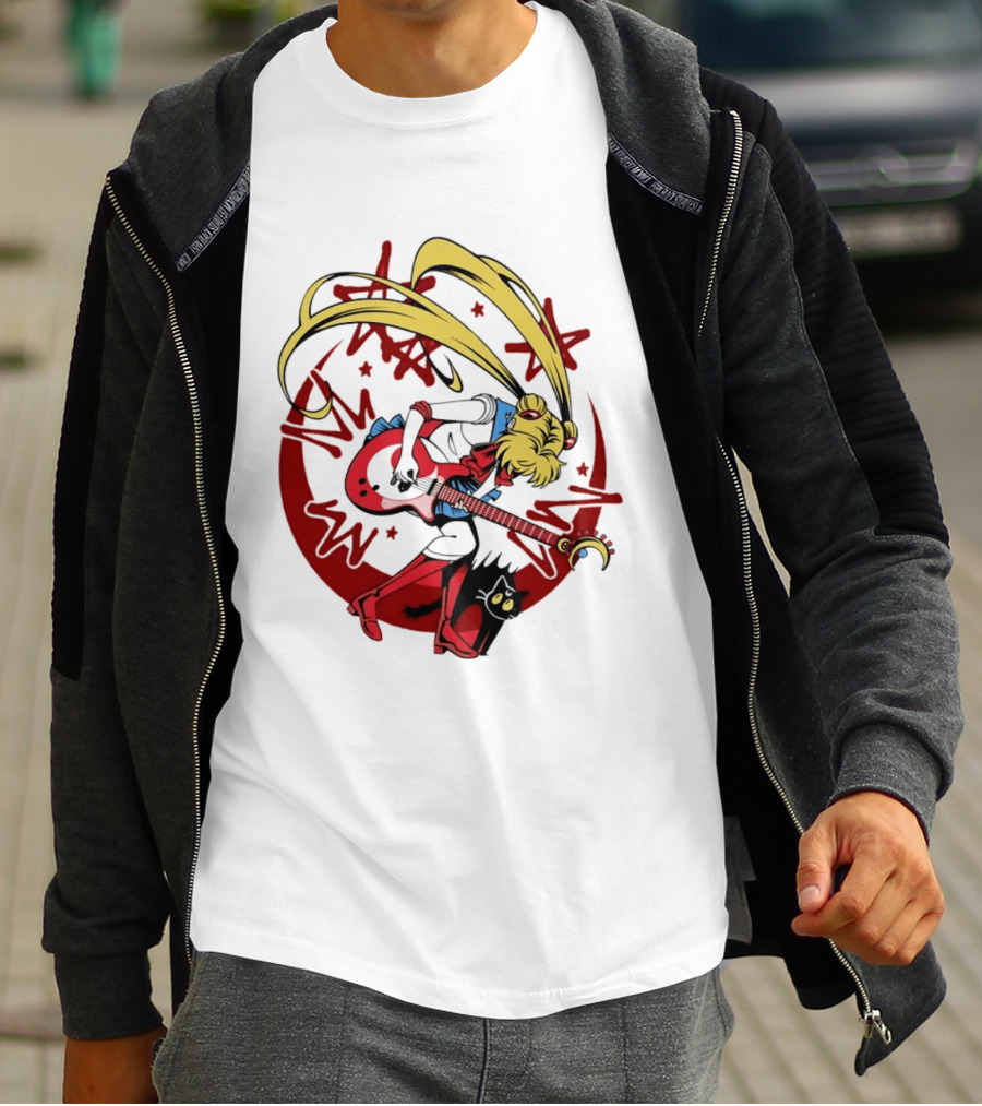 Sailor Moon Scott Pilgrim Crossover Rock And Roll Moonlight Guitar T-Shirt