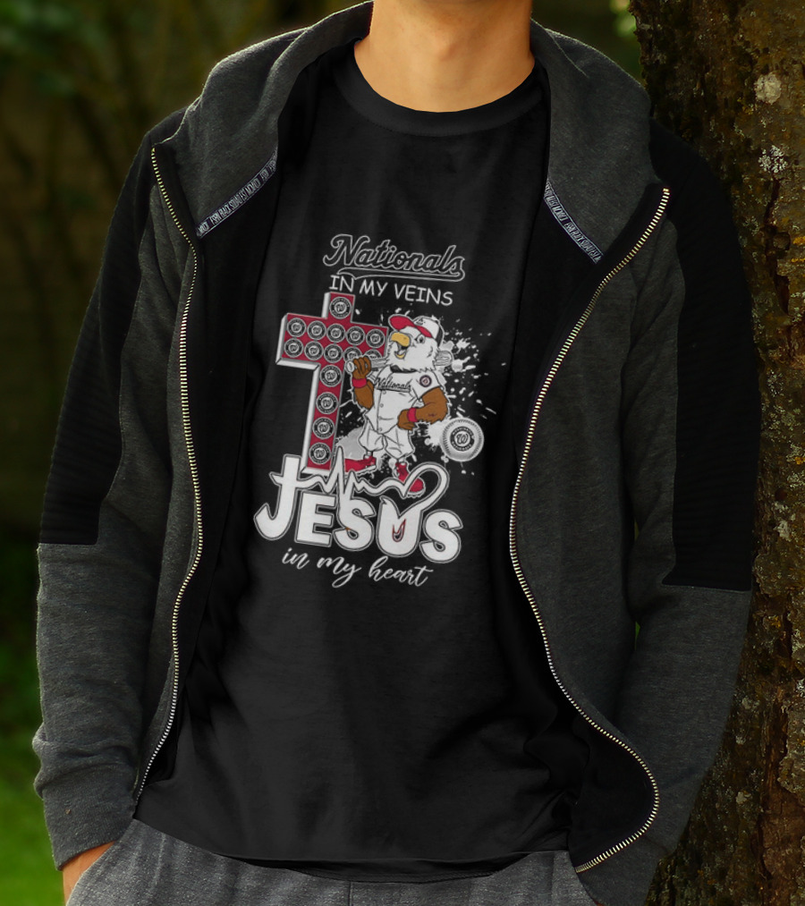 Nationals In My Veins Jesus In My Heart Baseball Cross Christian T-Shirt