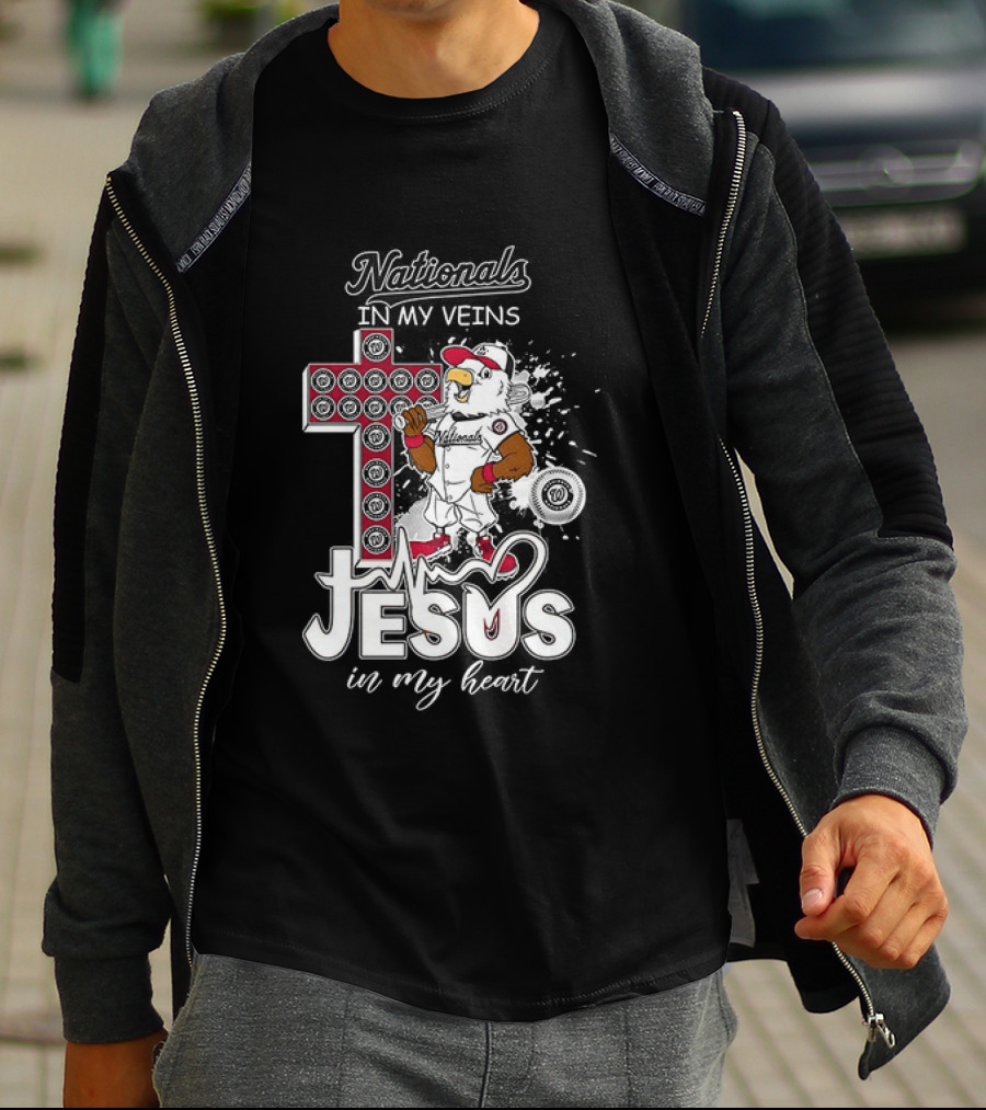 Nationals In My Veins Jesus In My Heart Baseball Cross Christian T-Shirt