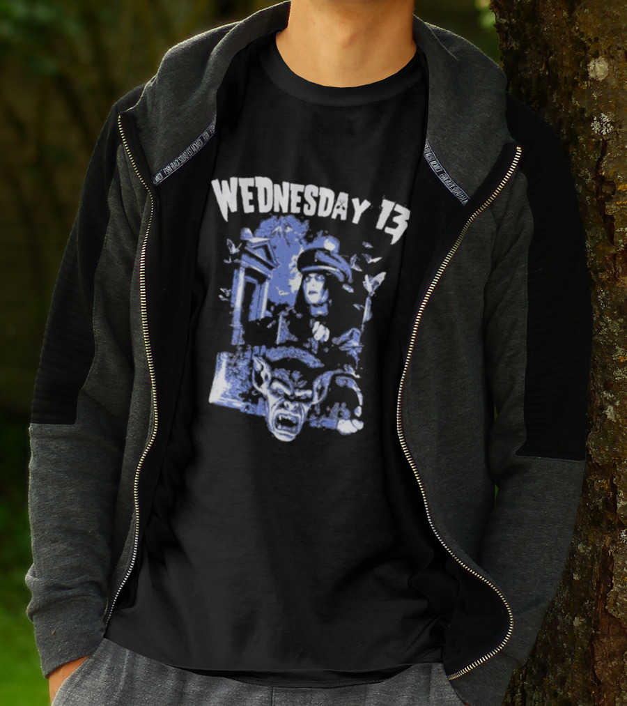 Wednesday 13 Horror Cemetery Blue Monster Scene T-Shirt