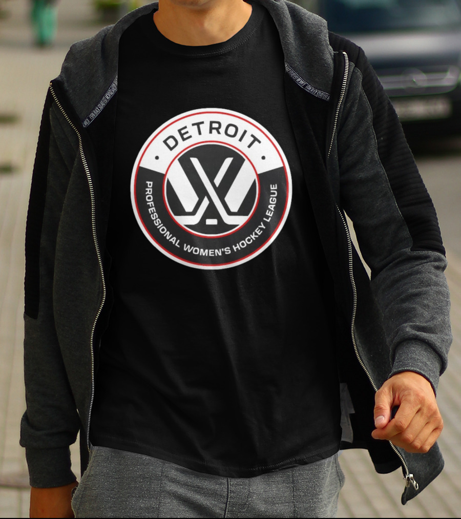 Detroit Professional Women's Hockey League Emblem With Crossed Sticks T-Shirt