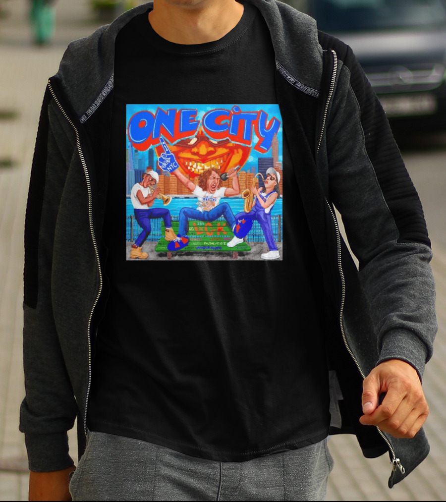 ONE CITY NYC DugLust Jazz Trio Band Performing In New York City With Skyscrapers And Music Players T-Shirt